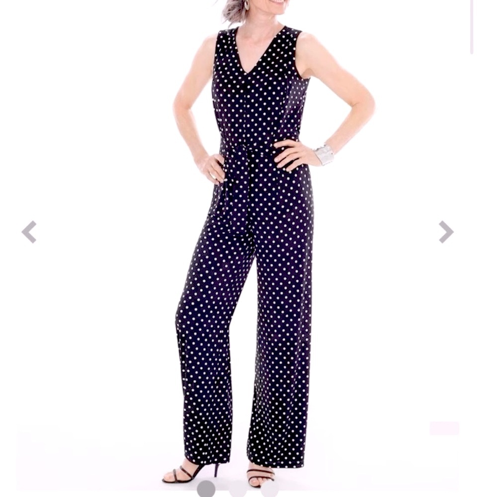 Chico’s Black & White Polka Dot Stretch Jumpsuit Sz 3 (16/18)